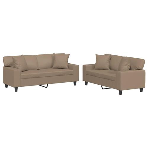2 personers sofa med puder kunstlæder cappuccinofarvet