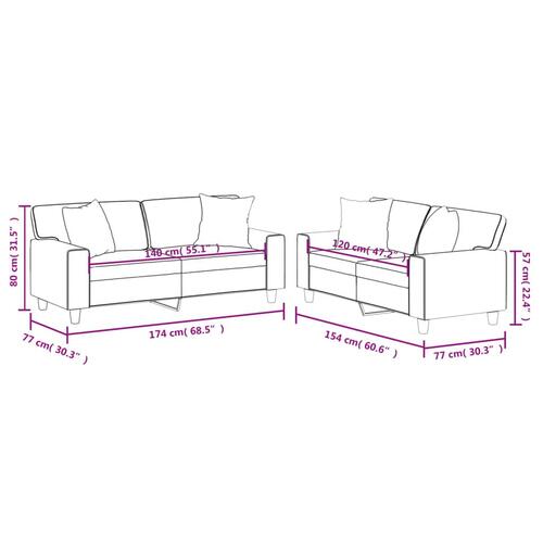 2 personers sofa med puder kunstlæder cappuccinofarvet