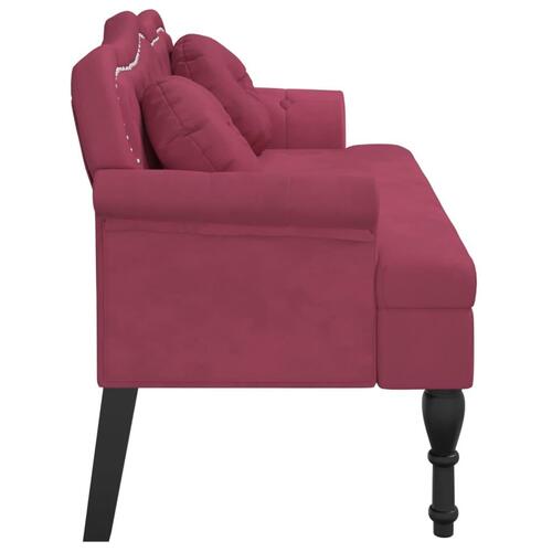 Bænk med hynder 120,5x65x75 cm velour vinrød