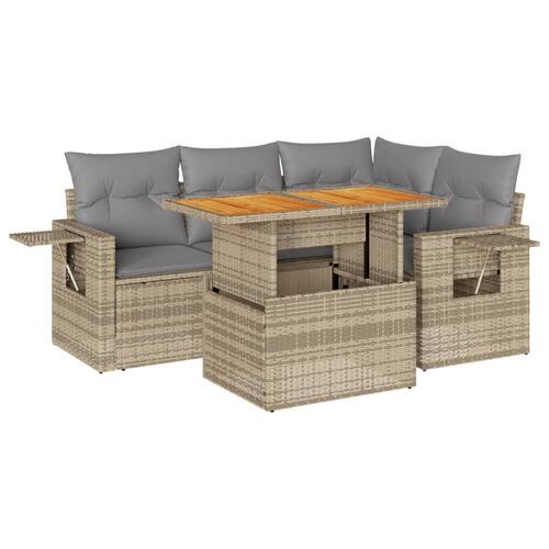 Sofasæt til haven 5 dele med hynder polyrattan beige