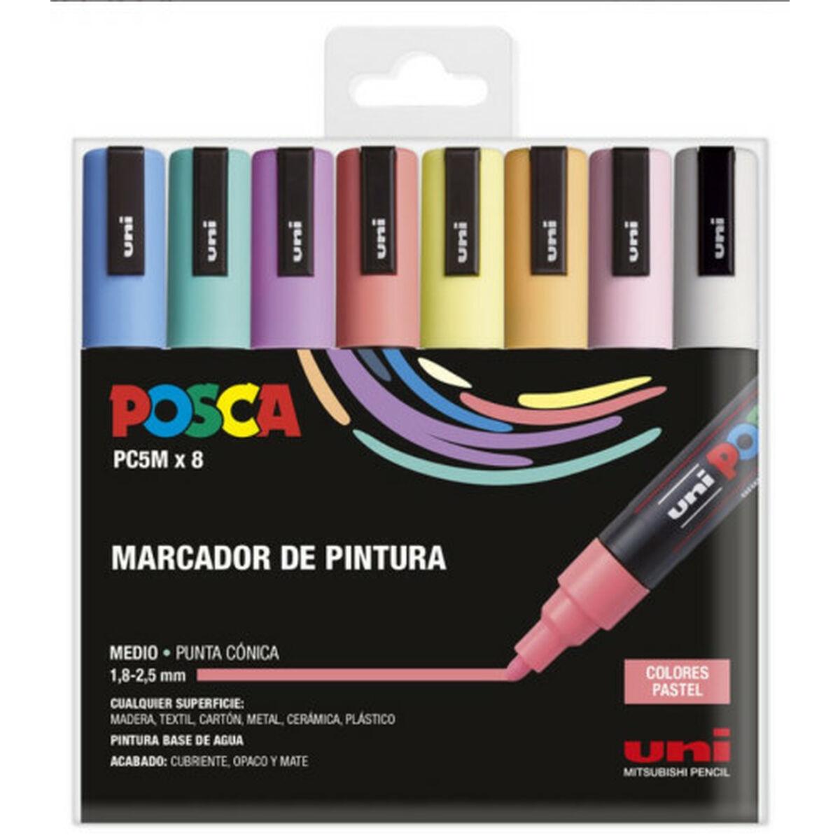 POSCA PC-5M tuscher - Pastel, 8 stk. (vandbaseret)
