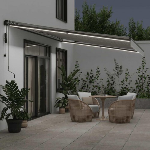 Markise med LED og automatisk betjening 600 x 300 cm - antracitgrå/hvid