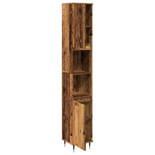 Badeværelsesskab 30x30x190 cm konstrueret træ gammelt trælook