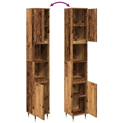 Badeværelsesskab 30x30x190 cm konstrueret træ gammelt trælook