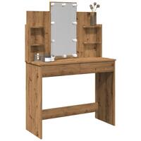 Makeupbord med LED-lys 96x40x142 cm kunsteg