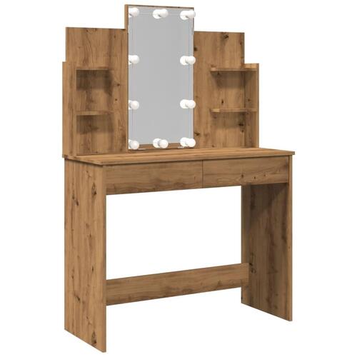 Makeupbord med LED-lys 96x40x142 cm kunsteg