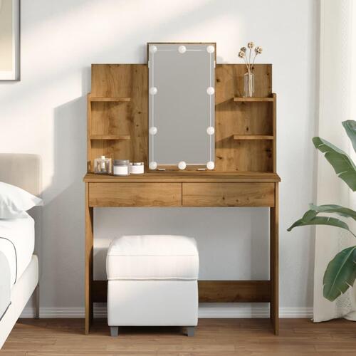 Makeupbord med LED-lys 96x40x142 cm kunsteg