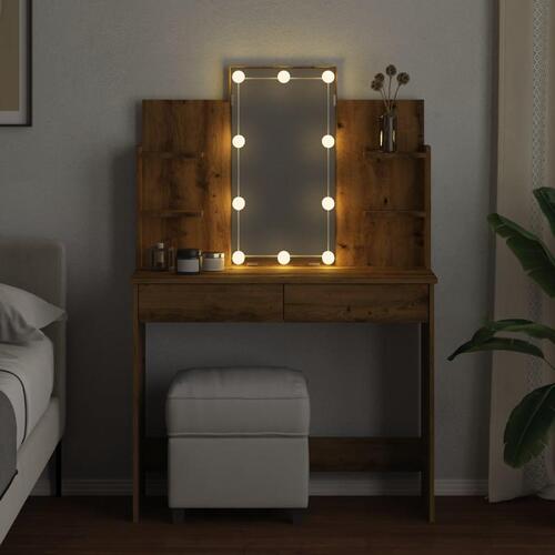 Makeupbord med LED-lys 96x40x142 cm kunsteg