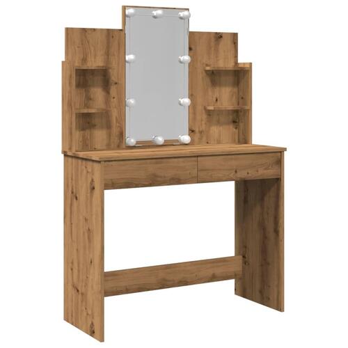 Makeupbord med LED-lys 96x40x142 cm kunsteg