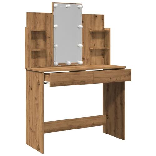 Makeupbord med LED-lys 96x40x142 cm kunsteg