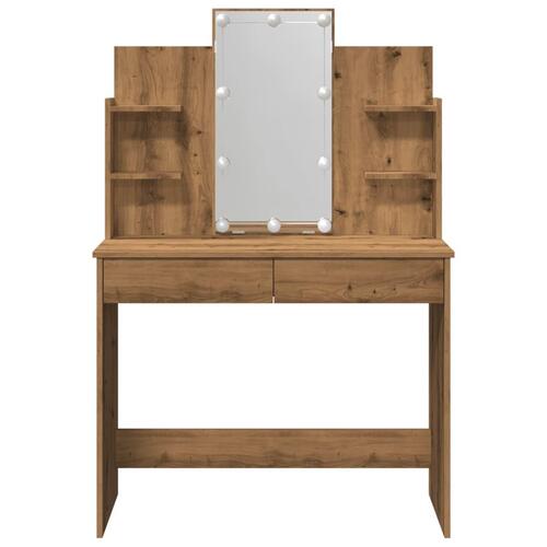 Makeupbord med LED-lys 96x40x142 cm kunsteg