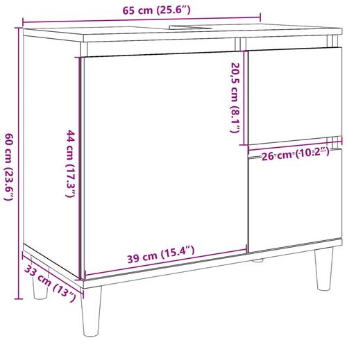 Underskab til vask 65x33x60 cm konstrueret træ kunsteg