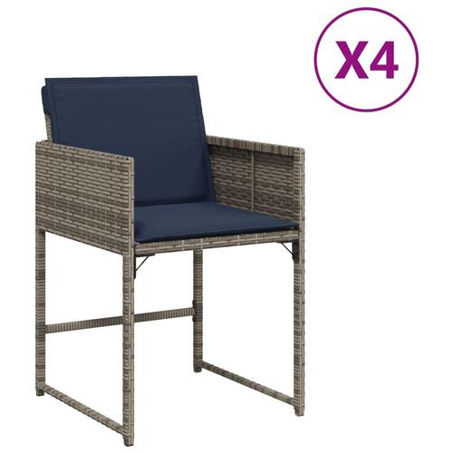 Havestole med hynder 4 stk. polyrattan grå