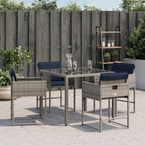 Havestole med hynder 4 stk. polyrattan grå