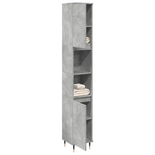 Badeværelsesskab 30x30x190 cm konstrueret træ betongrå