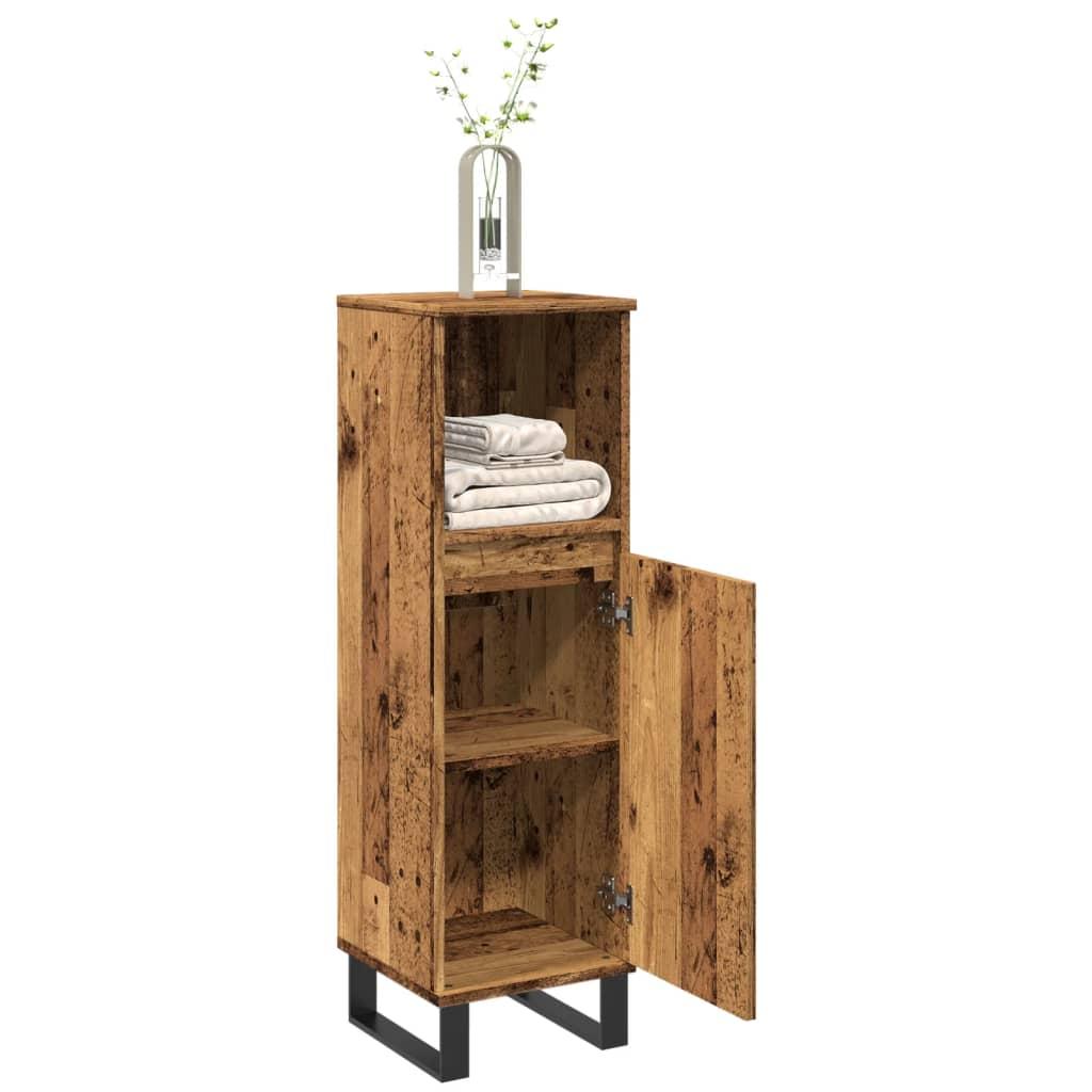 Badeværelsesskab 30x30x100 cm konstrueret træ gammelt trælook