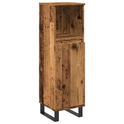 Badeværelsesskab 30x30x100 cm konstrueret træ gammelt trælook