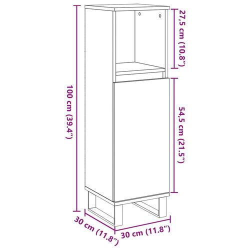 Badeværelsesskab 30x30x100 cm konstrueret træ gammelt trælook