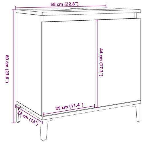 Underskab til håndvask 58x33x60 cm konstrueret træ antikt træ