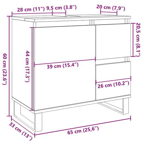Underskab til badeværelse 65x33x60 cm konstrueret træ kunsteg