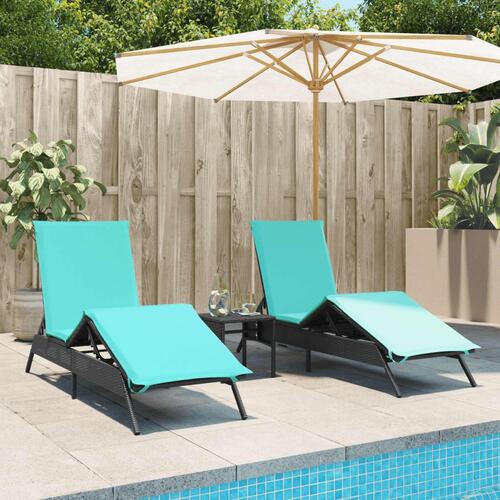 Liggestole 2 stk. med bord polyrattan sort