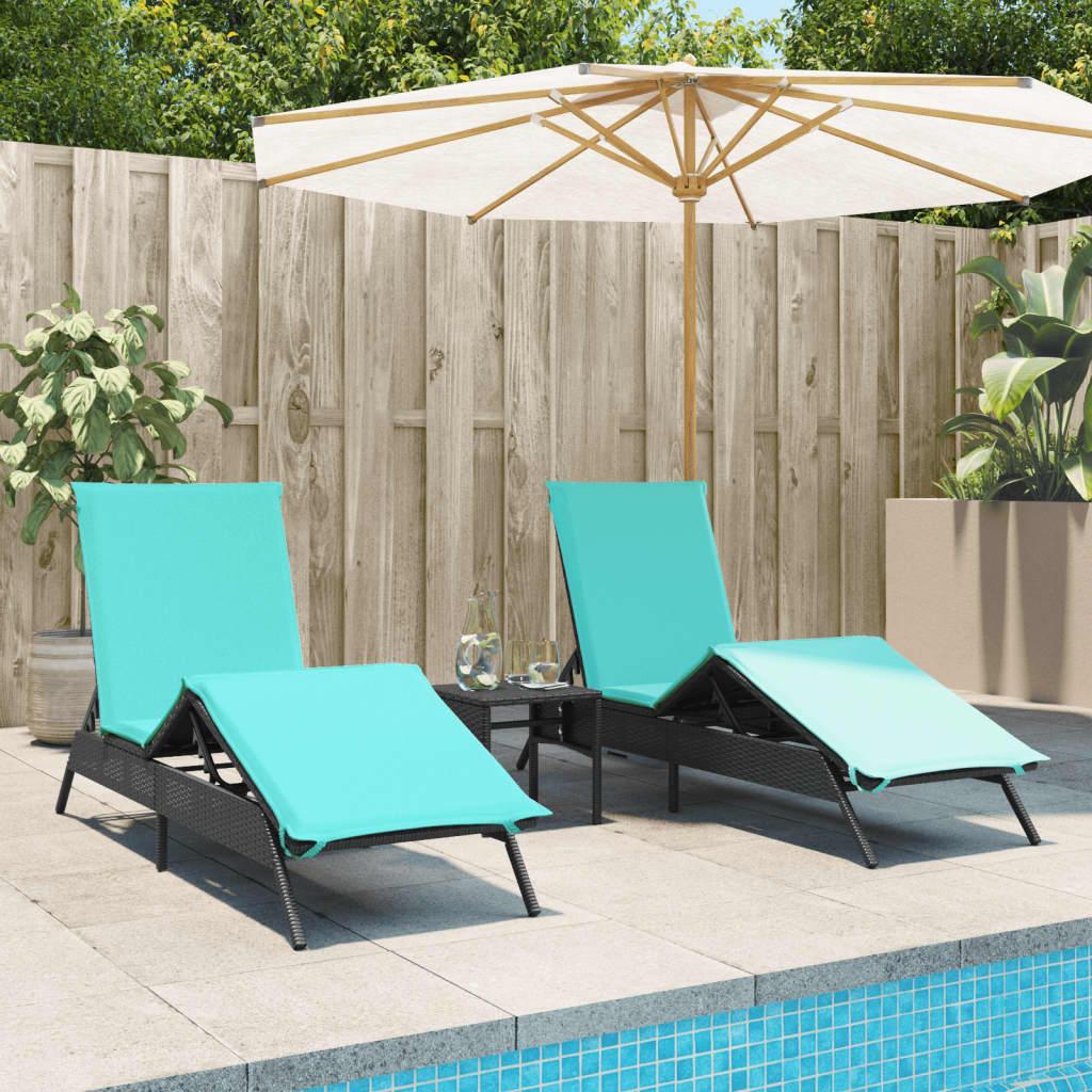 Liggestole 2 stk. med bord polyrattan sort