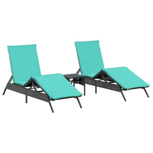 Liggestole 2 stk. med bord polyrattan sort