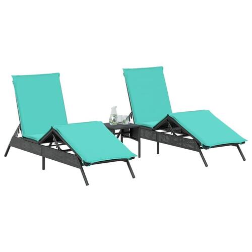 Liggestole 2 stk. med bord polyrattan sort