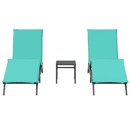 Liggestole 2 stk. med bord polyrattan sort