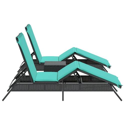 Liggestole 2 stk. med bord polyrattan sort