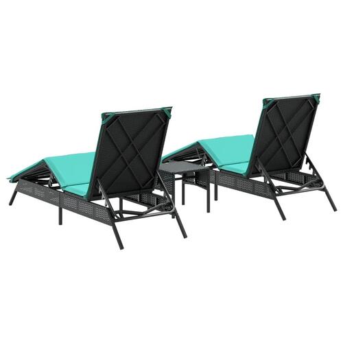 Liggestole 2 stk. med bord polyrattan sort