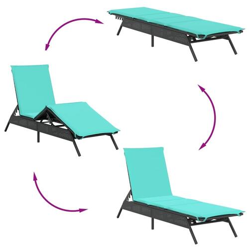 Liggestole 2 stk. med bord polyrattan sort