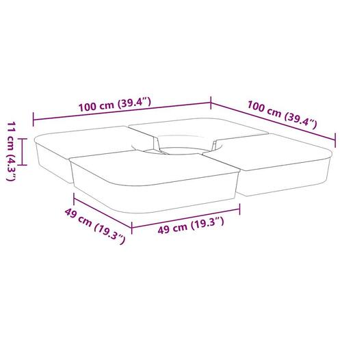 4 dele parasolbund til parasolfod 100 kg PP