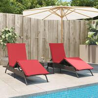 Liggestole 2 stk. med bord polyrattan brun