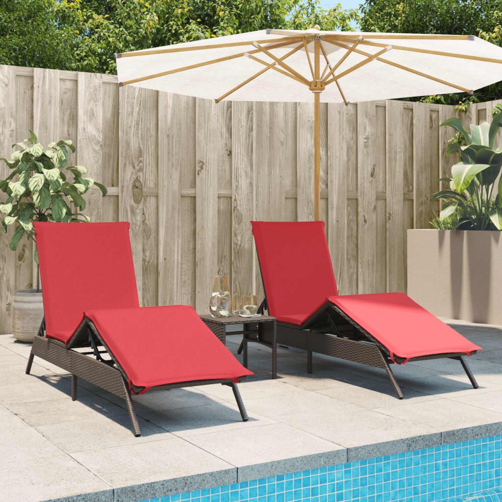 Liggestole 2 stk. med bord polyrattan brun