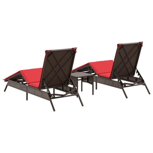 Liggestole 2 stk. med bord polyrattan brun