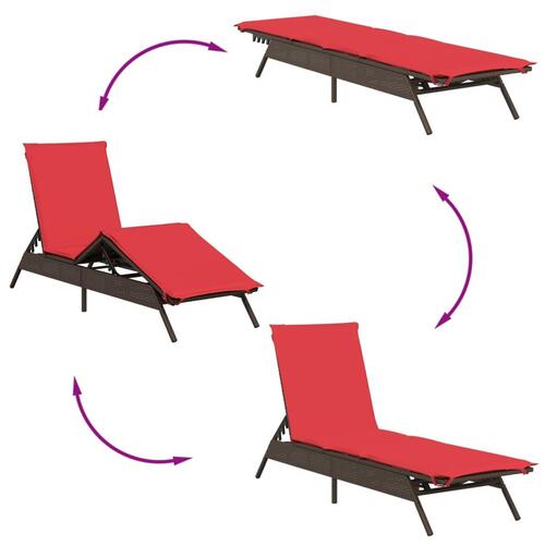 Liggestole 2 stk. med bord polyrattan brun