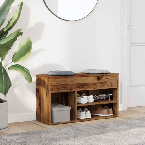 Skobænk i konstrueret træ 80×30×45 cm - antikt træ