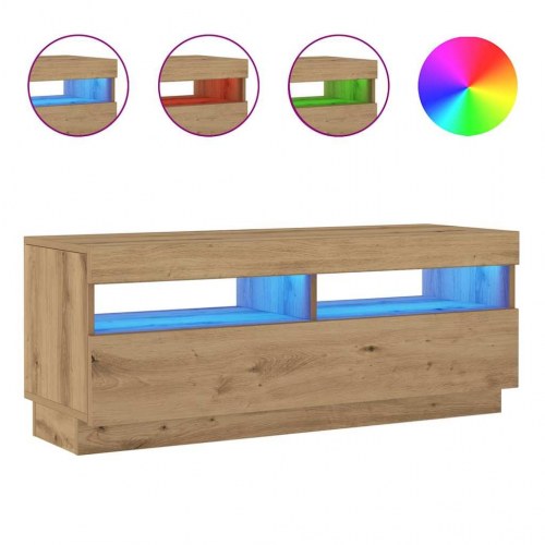 Tv-bord med LED-lys 100x35x40 cm i konstrueret træ - kunsteg