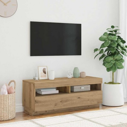 Tv-bord med LED-lys 100x35x40 cm i konstrueret træ - kunsteg