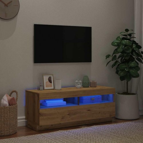 Tv-bord med LED-lys 100x35x40 cm i konstrueret træ - kunsteg