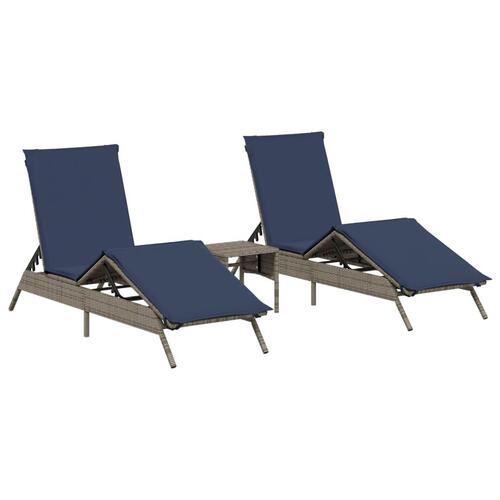 Liggestole 2 stk. med bord polyrattan grå
