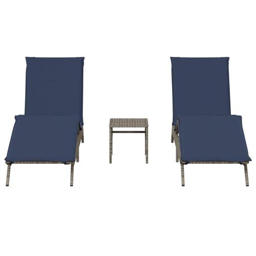 Liggestole 2 stk. med bord polyrattan grå