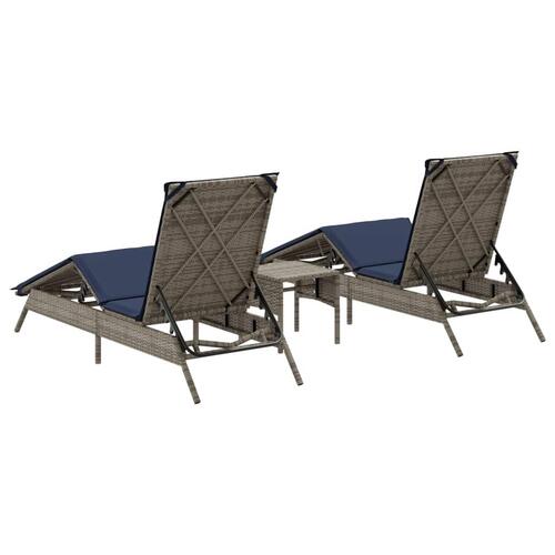 Liggestole 2 stk. med bord polyrattan grå