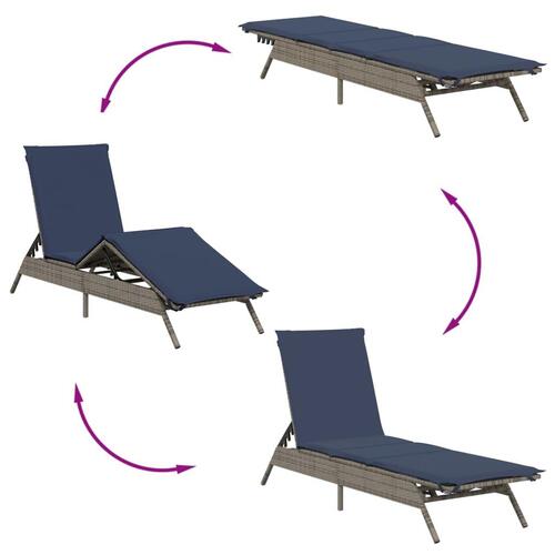 Liggestole 2 stk. med bord polyrattan grå