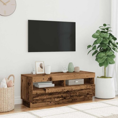 Tv-bord med LED-lys 100 × 35 × 40 cm - konstrueret træ, antikt træ
