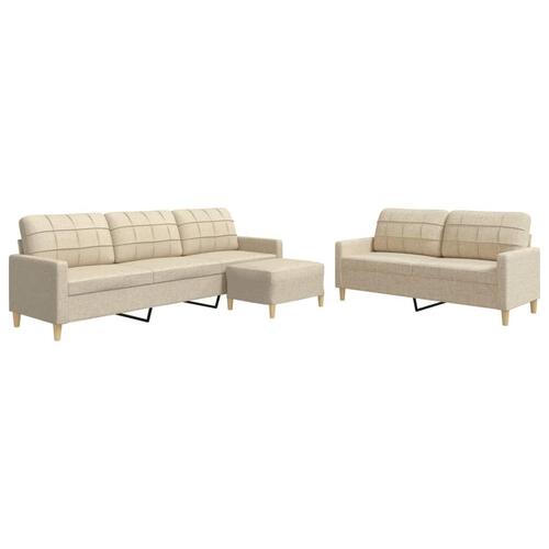 3 personers sofa med fodskammel stof cremefarvet