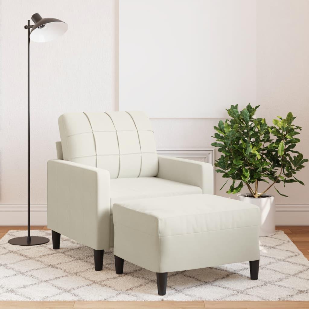 Sofastol med fodskammel 60 cm velour cremefarvet