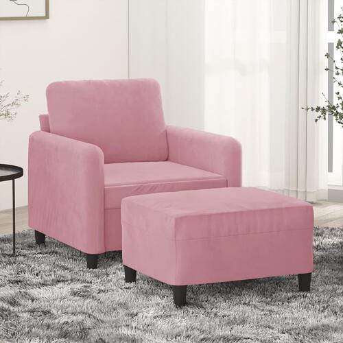 Lænestol med fodskammel 60 cm velour lyserød