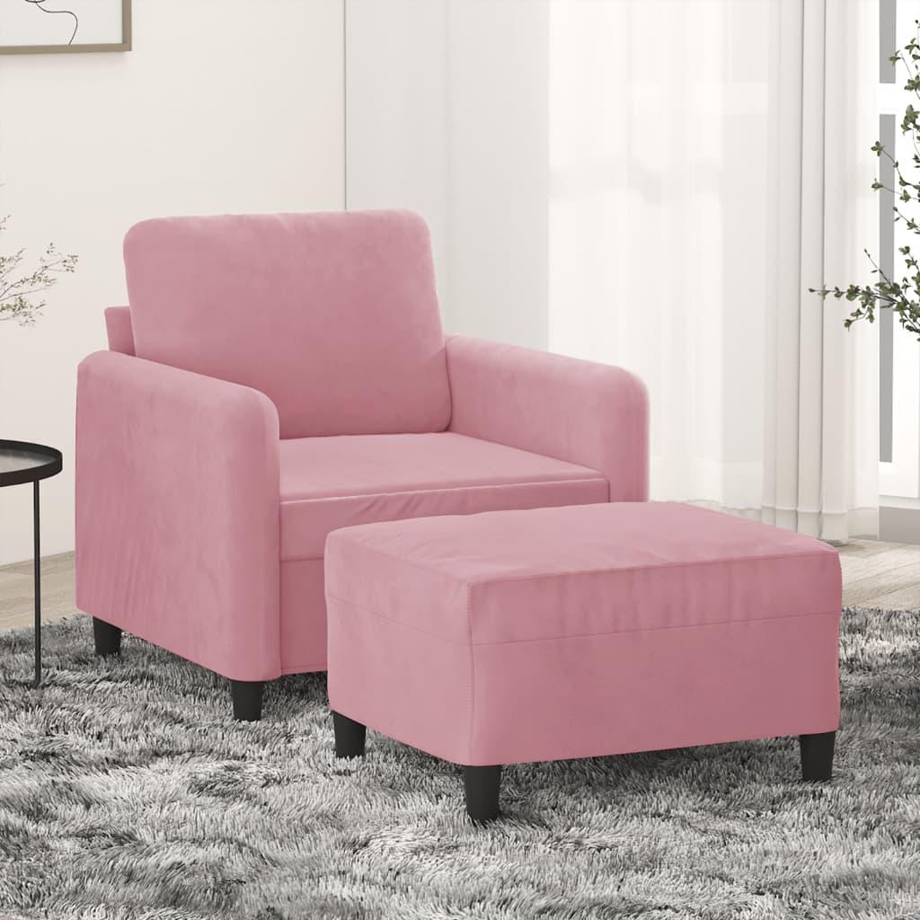 Sofastol med fodskammel 60 cm velour lyserød